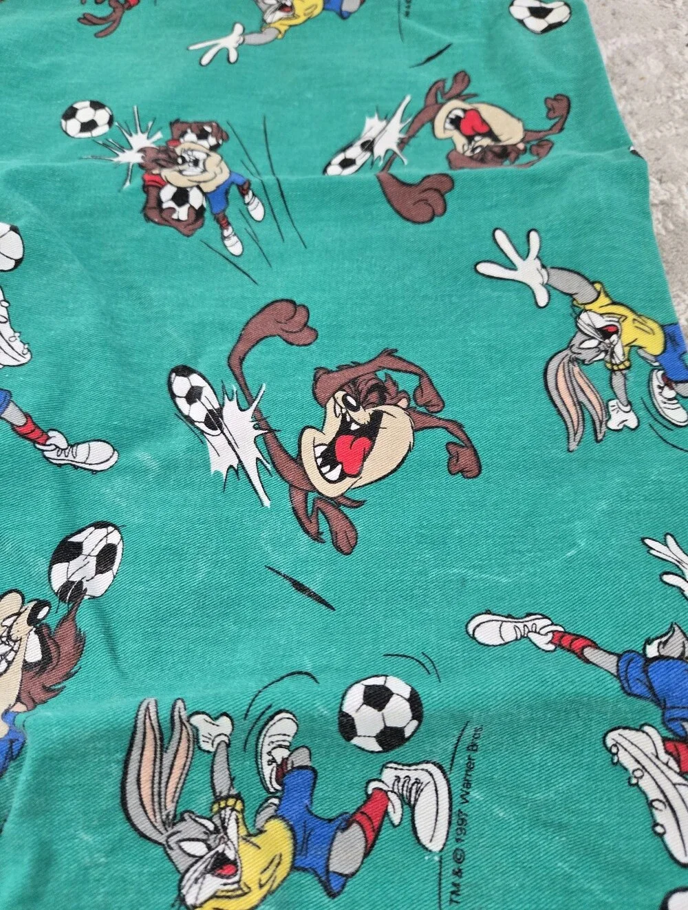 Vintage 90s Looney Tunes Tazmanian Devil Bugs Bunny Soccer Turquoise Pillowcase